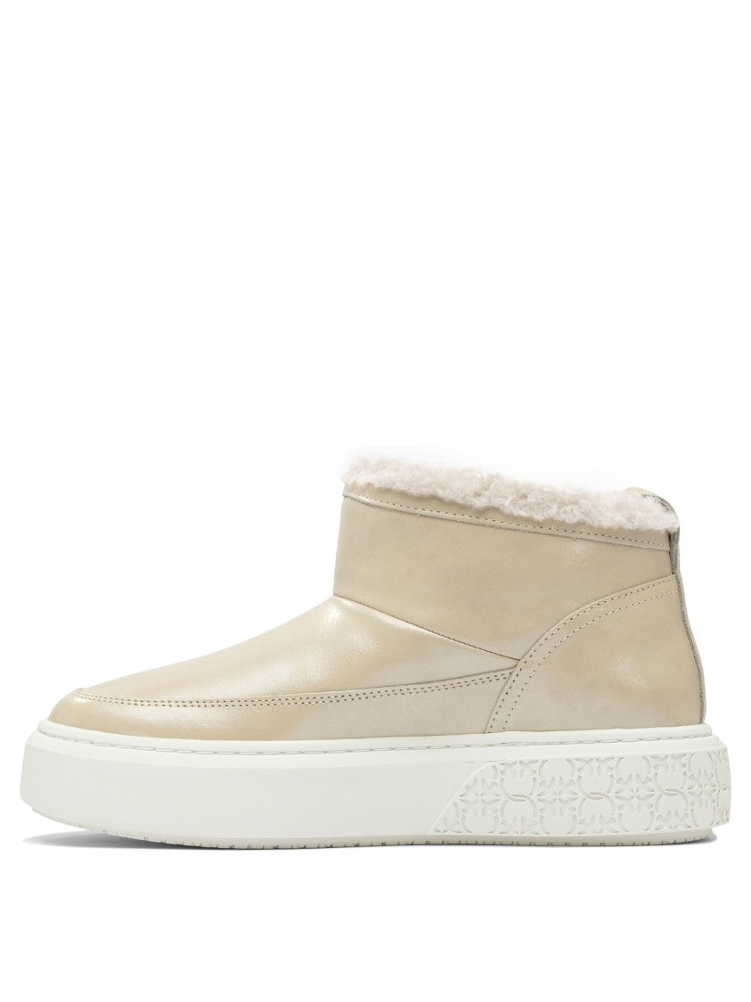 Pinko Beige Leather-Rubber Ankle Boots