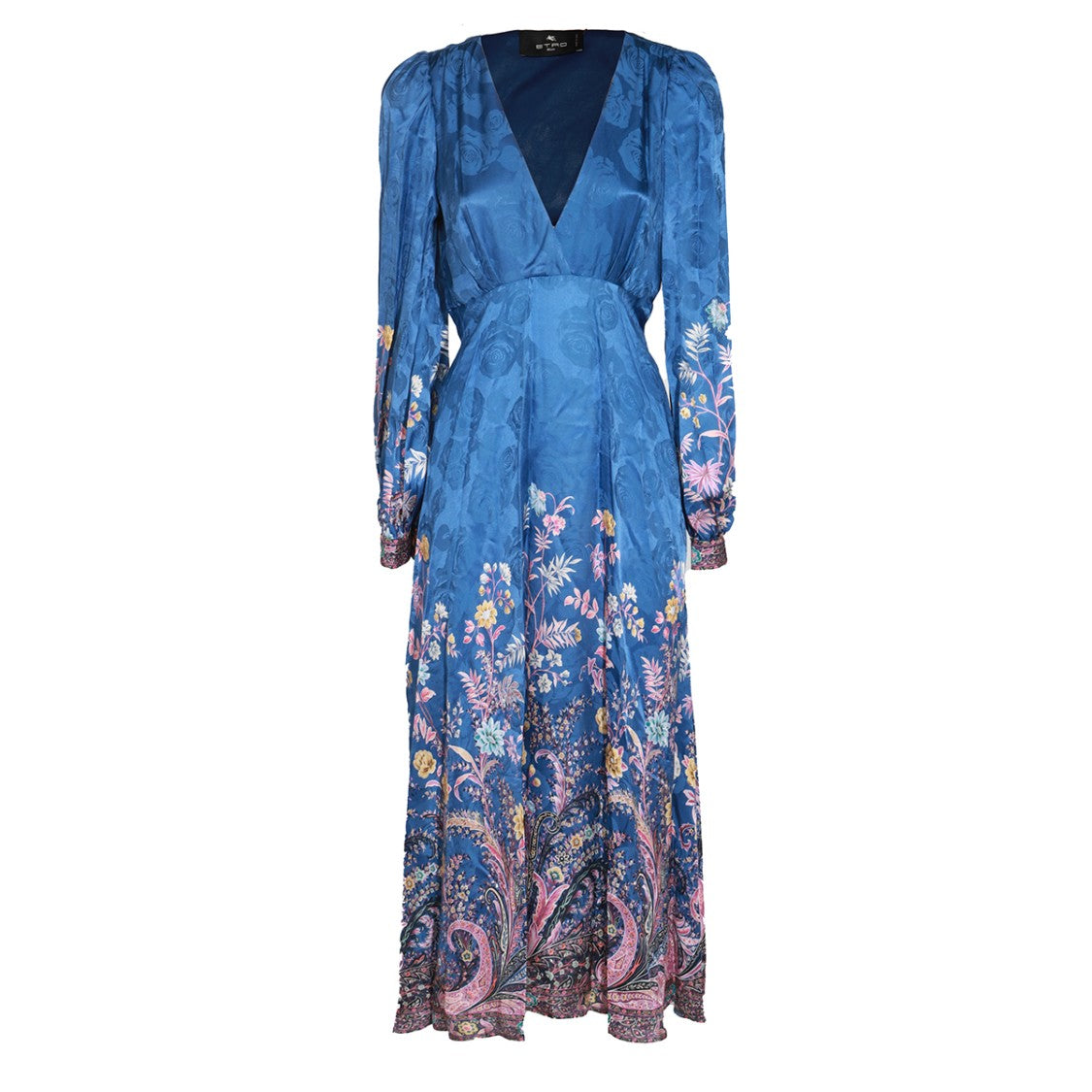 Etro Maxi-Length Floral Print Dress With Deep V Neckline