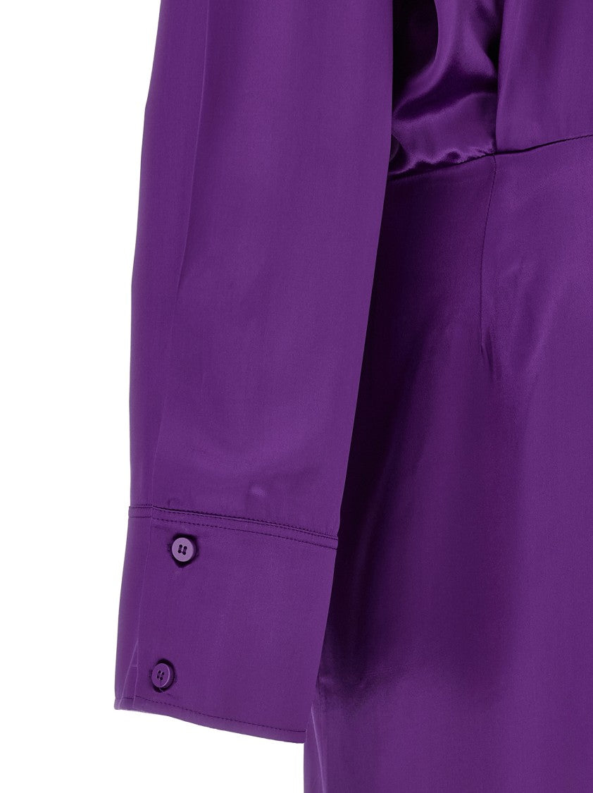 The Attico Asymmetrically Detailed Midi Chemisier Dress In Shiny Viscose