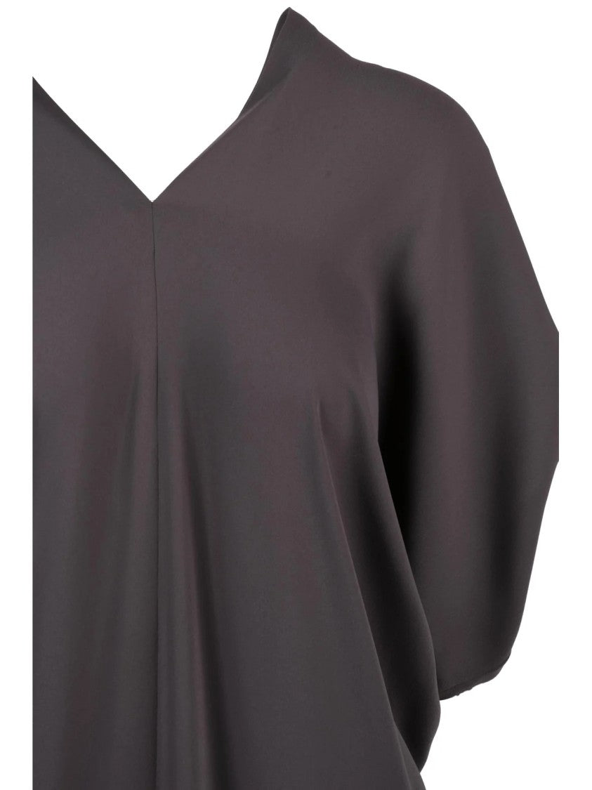 Mm6 By Maison Margiela Asymmetric Draped Midi Dress With V-Neckline And Tunic Closure
