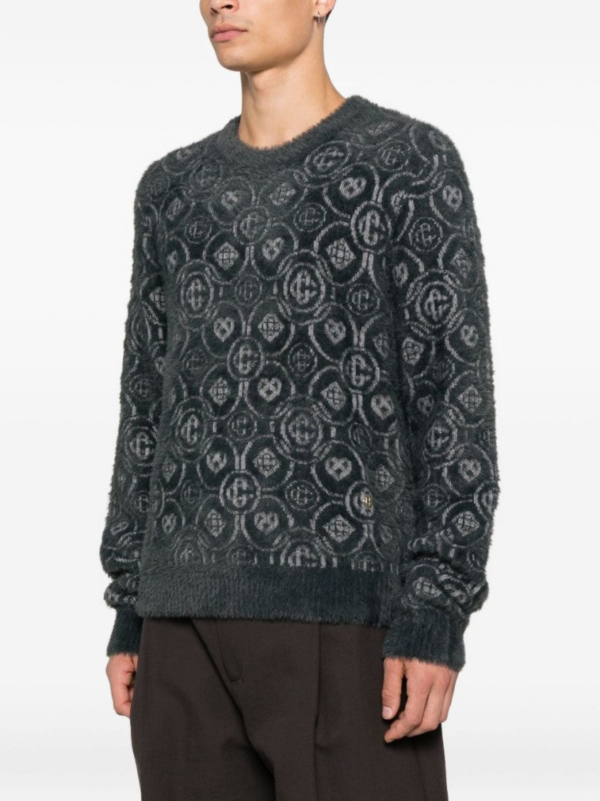Casablanca Textured Gray Sweater With Fuzzy Pattern