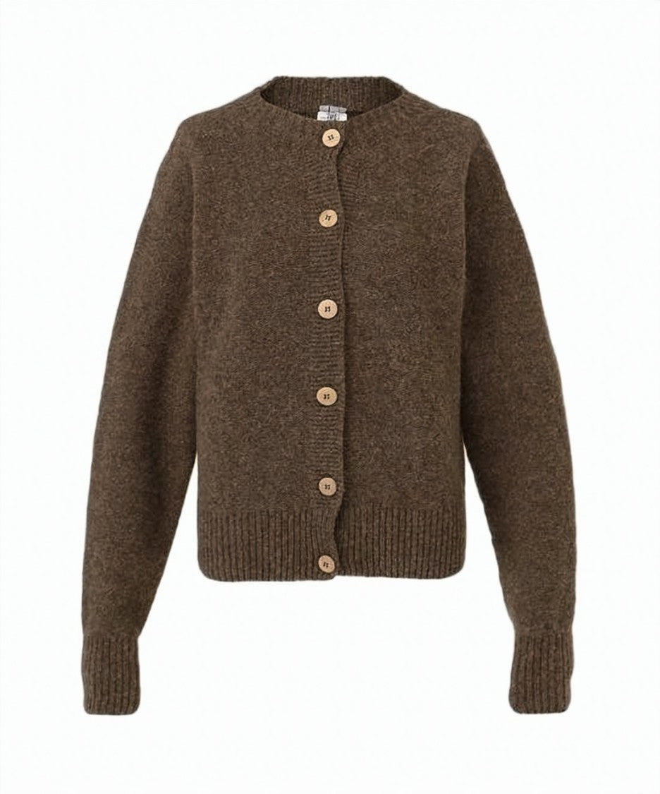 Baserange Boxy Brown Merino Wool Cardigan