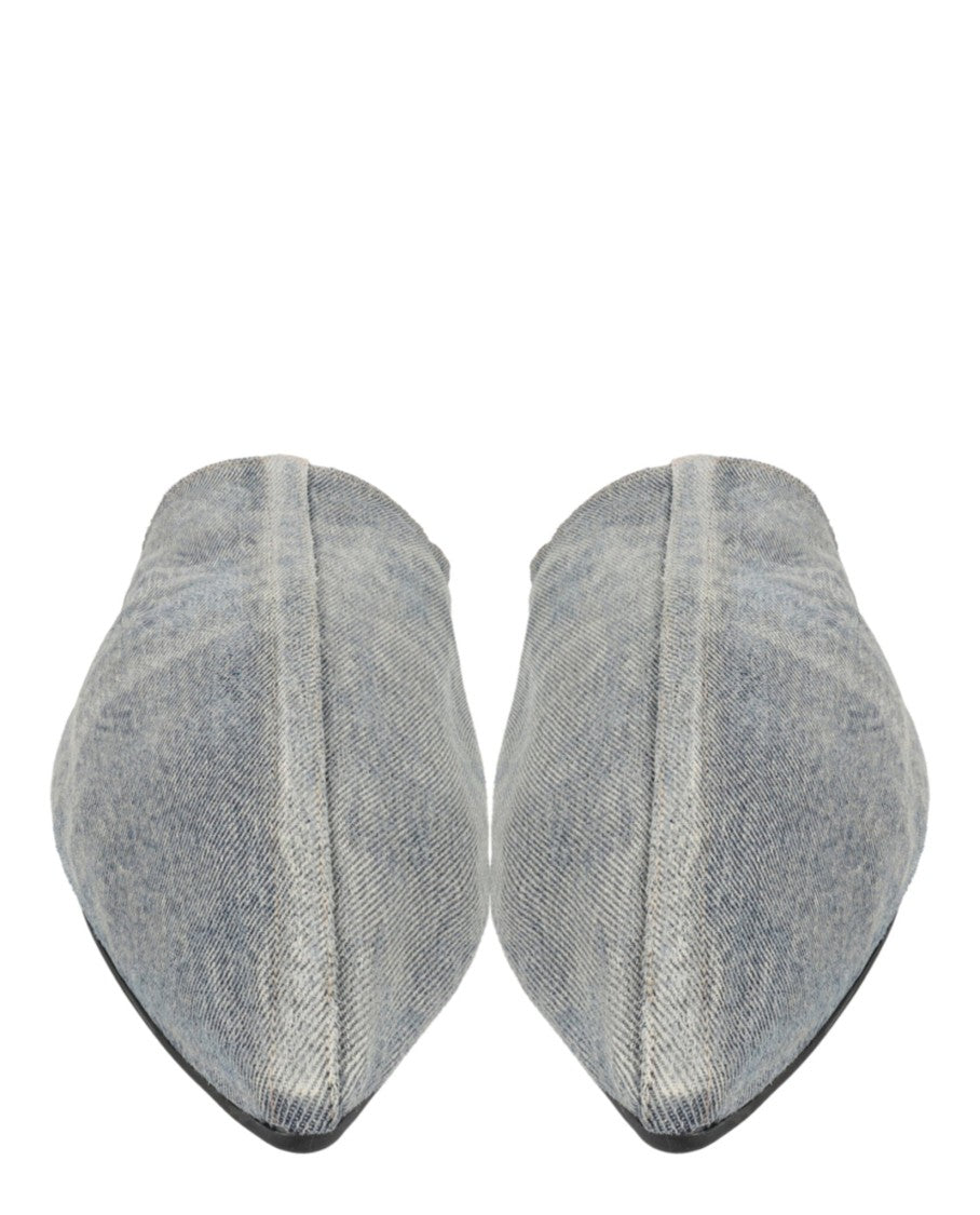 Balenciaga Pointed Toe Denim Mules With Collapsible Back