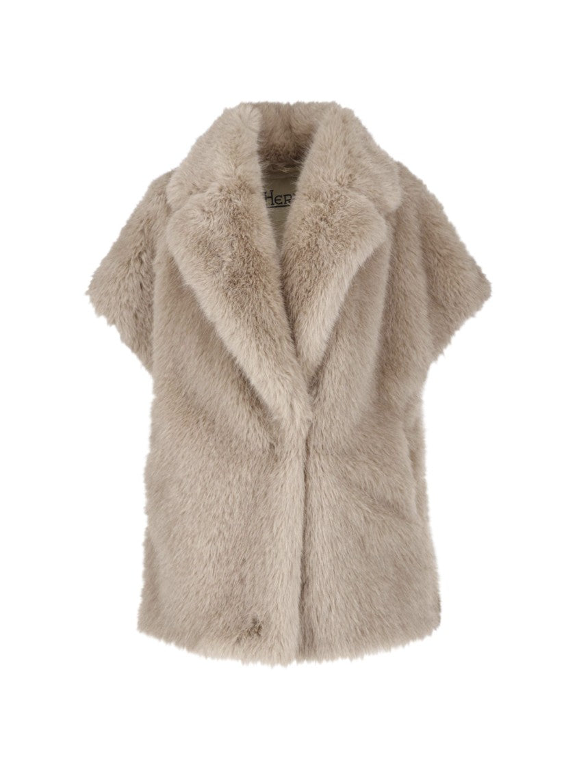 Herno Cream Short-Sleeved Faux Fur Jacket