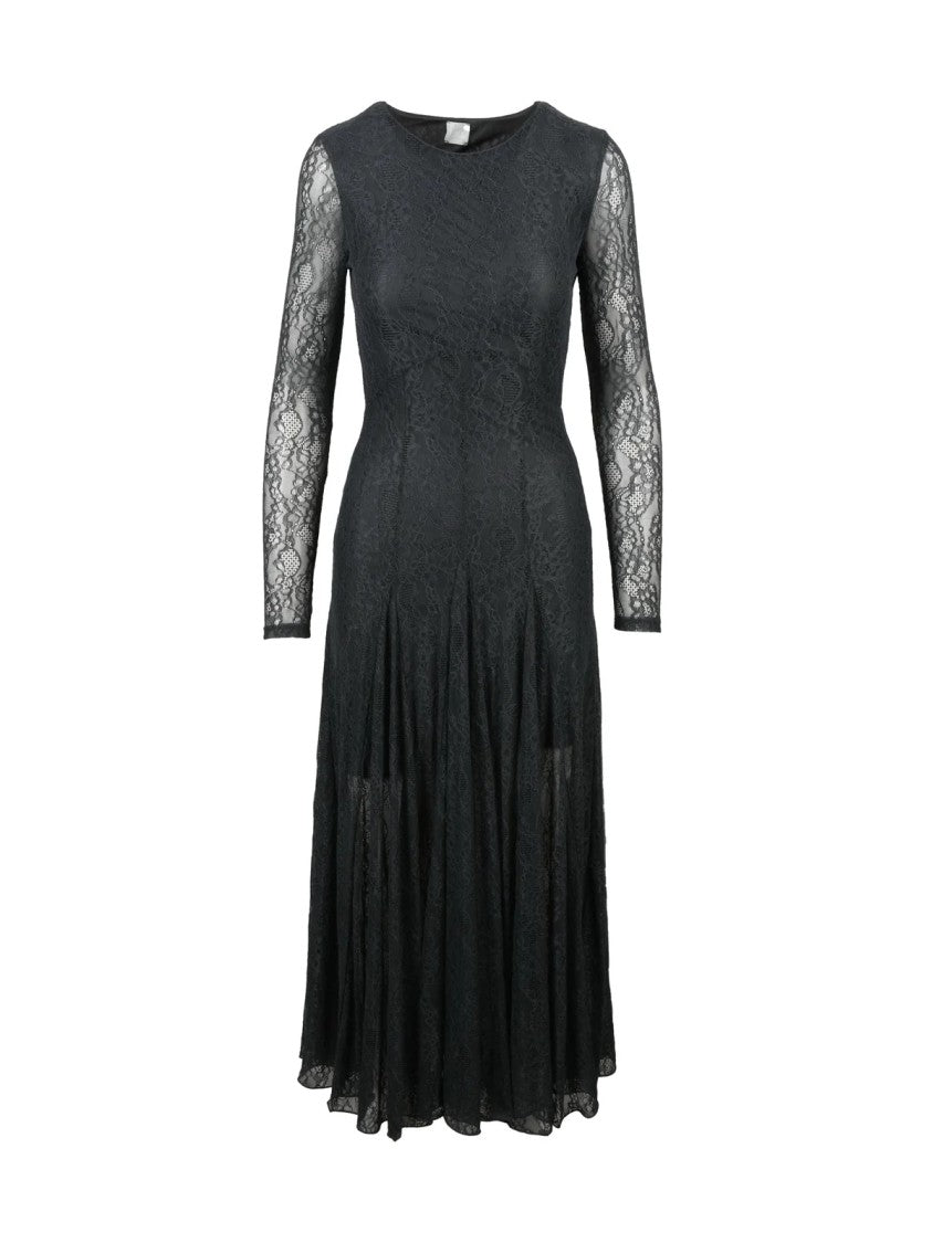 Marella Monochrome Monochrome Lace Midi Dress With Sheer Sleeves And Flared Skirt