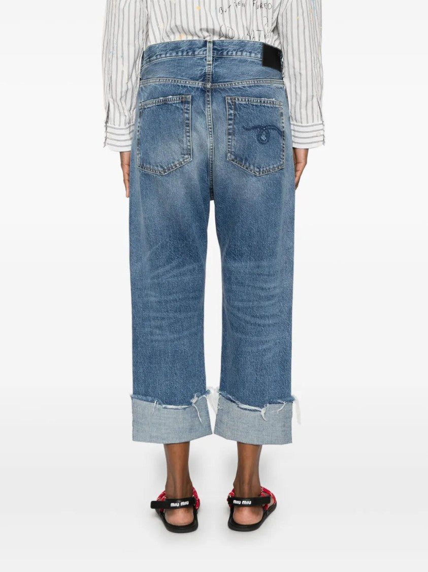 R13 Drop-Crotch Jeans With Whiskering Effect