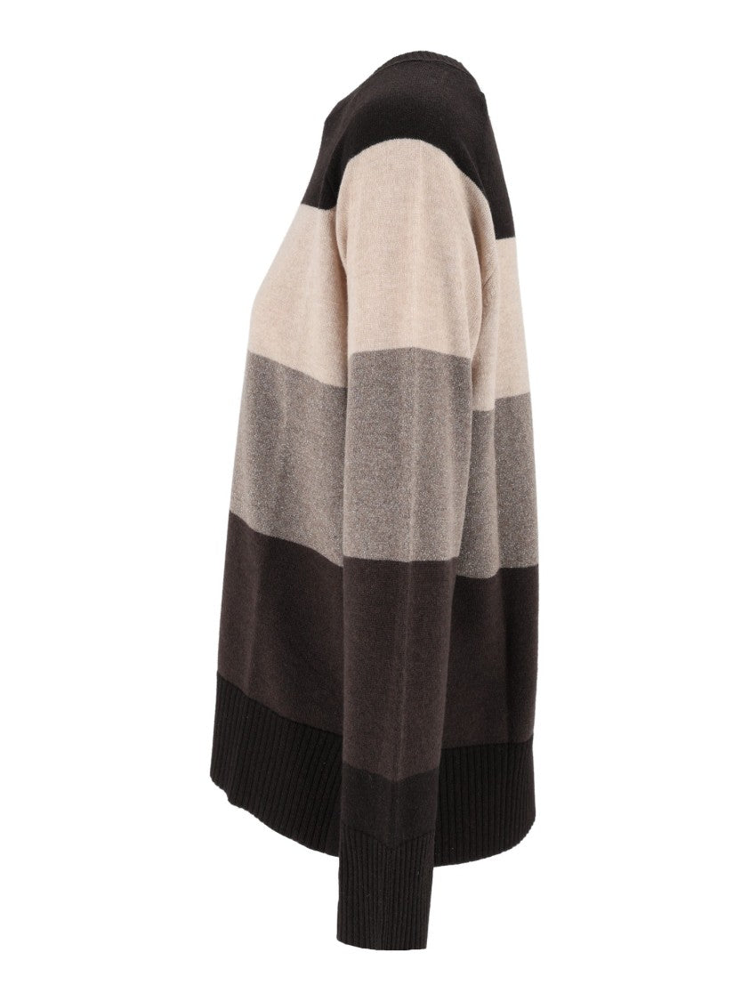 Kangra Cashmere Maxi Stripe Raglan Metallic Knit Sweater