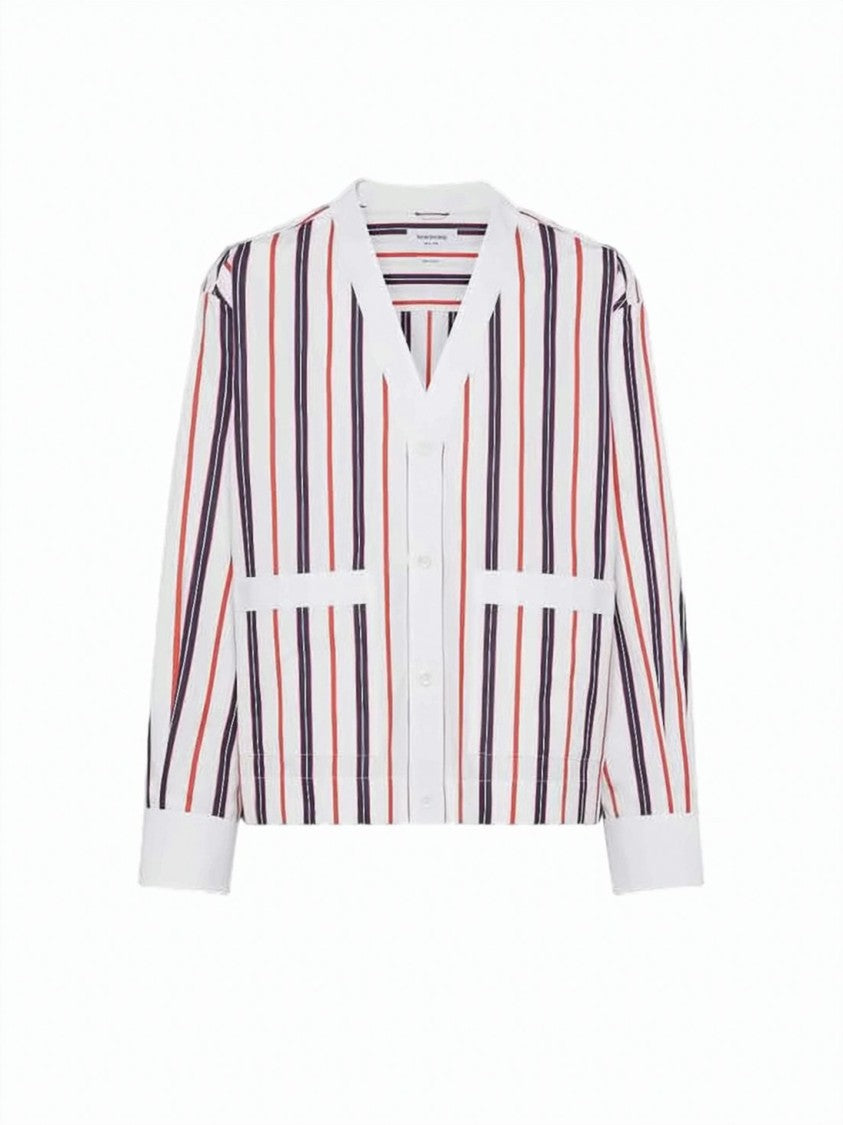 A.P.C. Cropped Vertical Striped Cardigan With V-Neckline