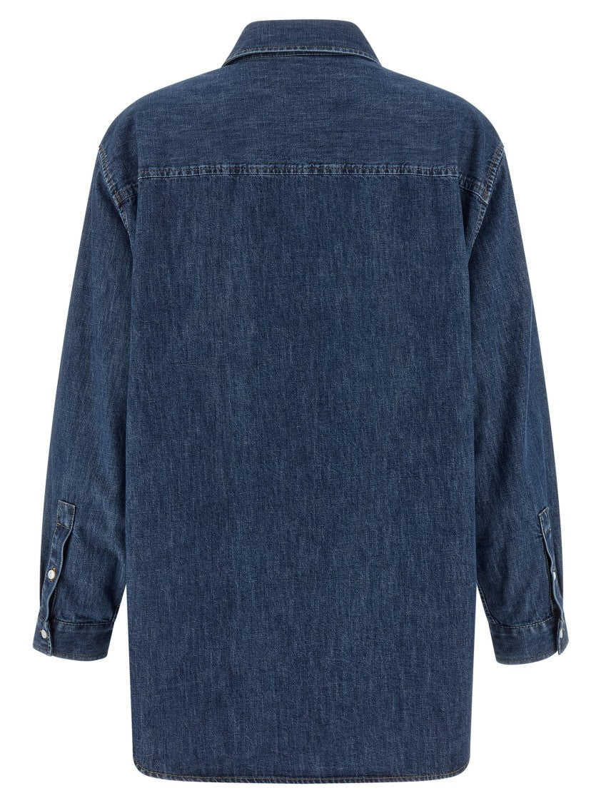 Valentino Garavani Solid Chambray Denim Shirt With Antiqued Vgold Detail
