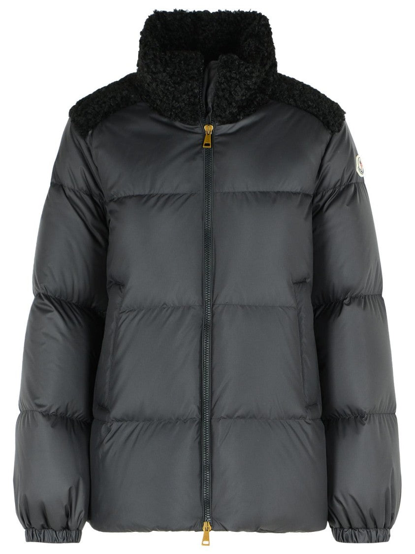 Moncler Short Down Jacket With Black Teddy Esnaie Trim