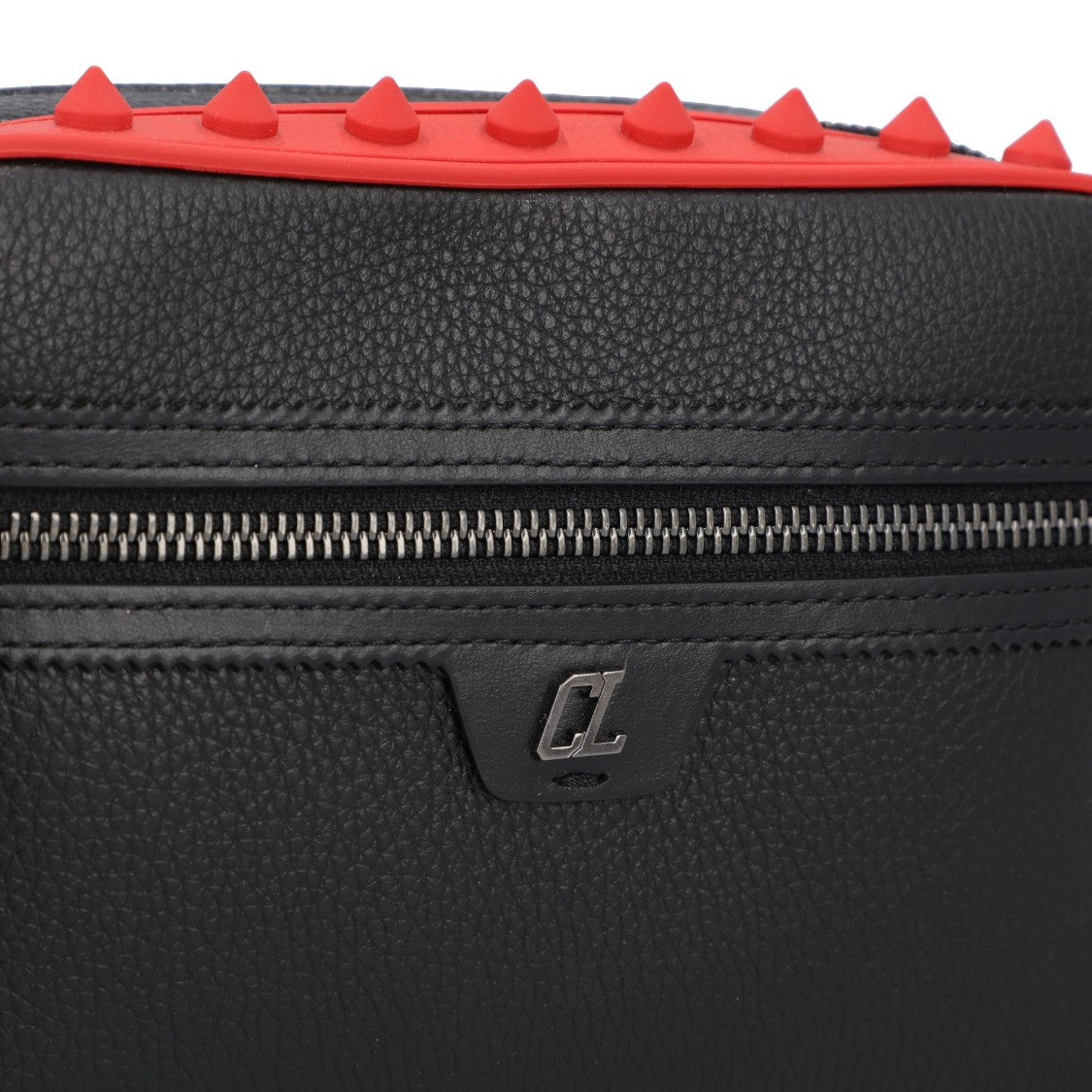 Christian Louboutin Sophisticated Black Grained Calfskin Messenger Bag With Signature Red Accents