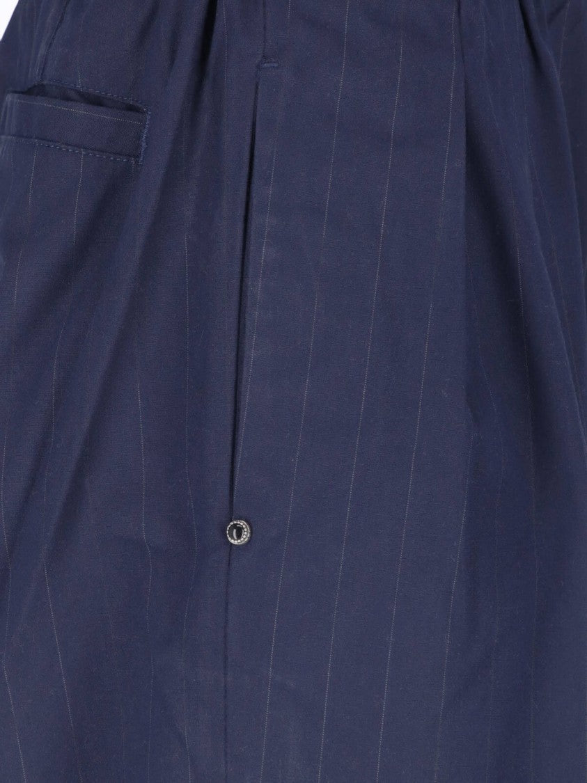 White Sand Blue Straight-Leg Belted Pants