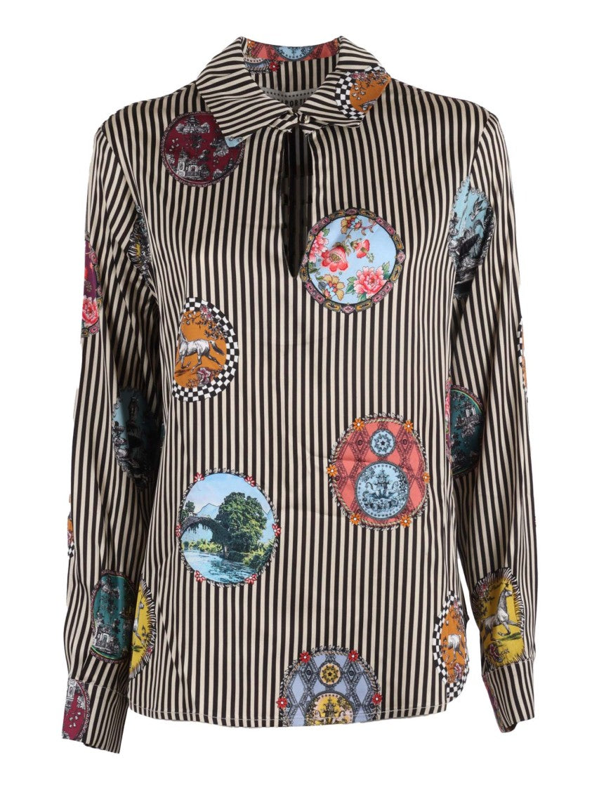 Shirt A Porter Vertical Striped Shirt With Scenic Print