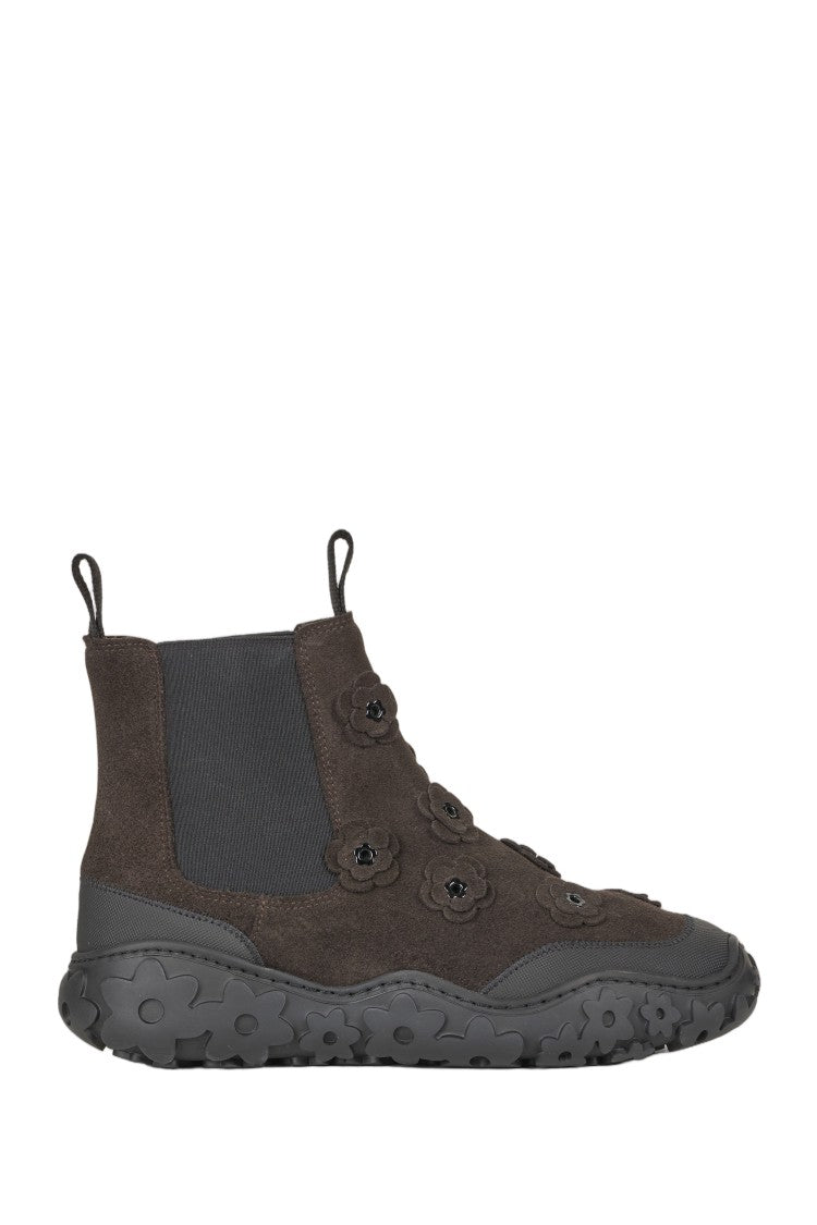 Cecilie Bahnsen Floral Appliqué Suede Chelsea Boots With Rubber Sole