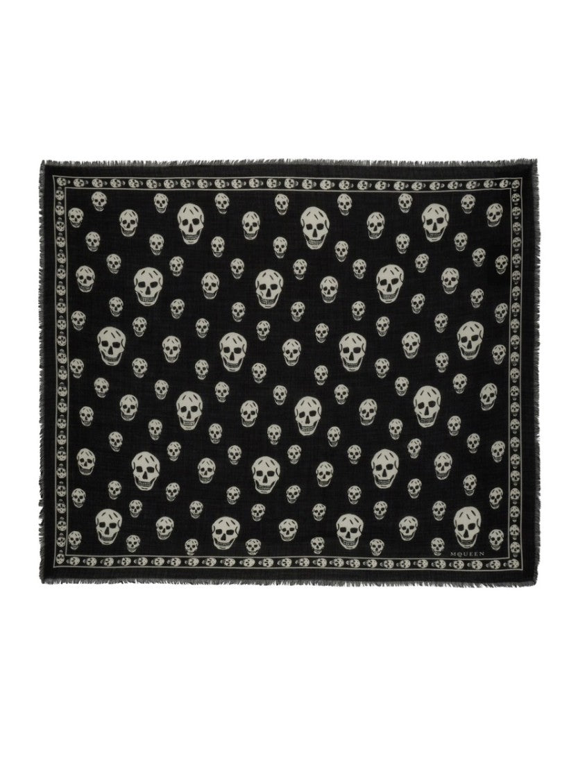 Alexander Mcqueen Skull Scarf Printed Fringe Border