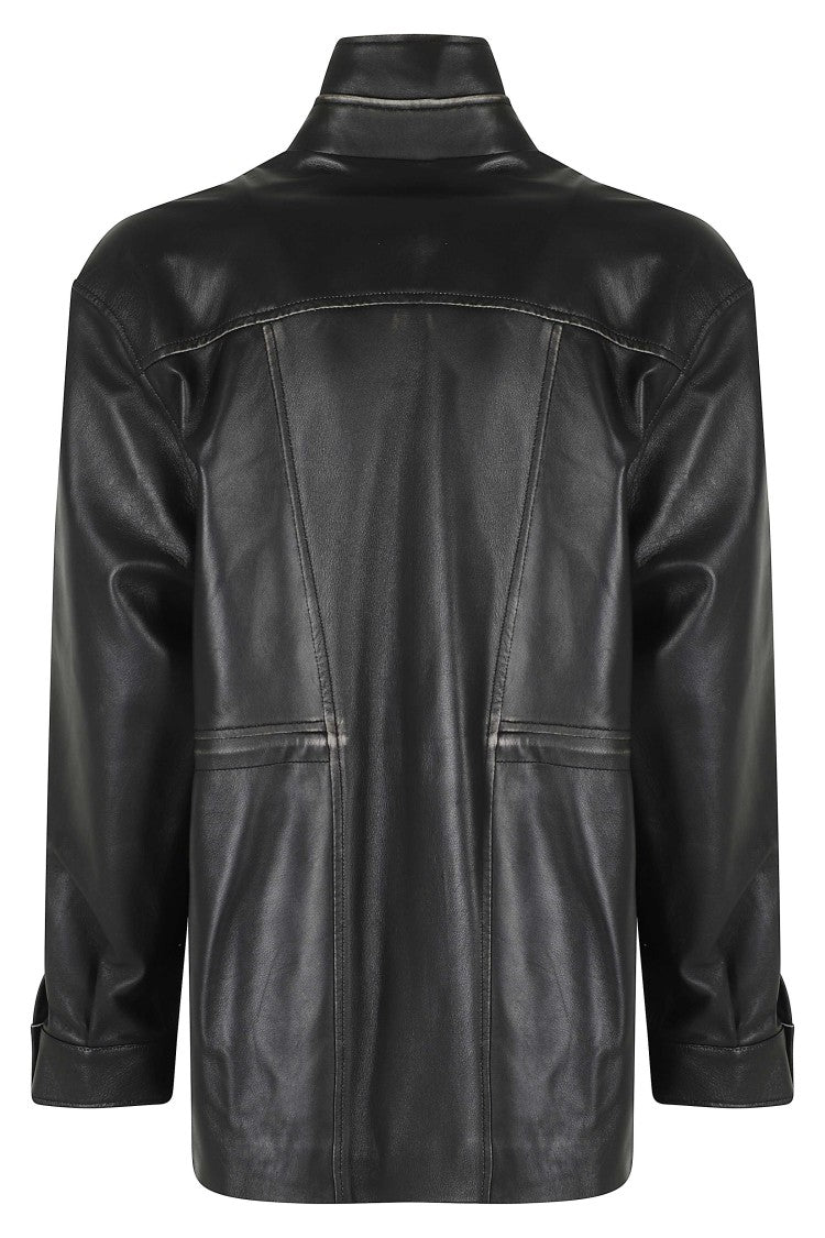 Semi Couture Black Oversized Double-Breasted Leather Jacket