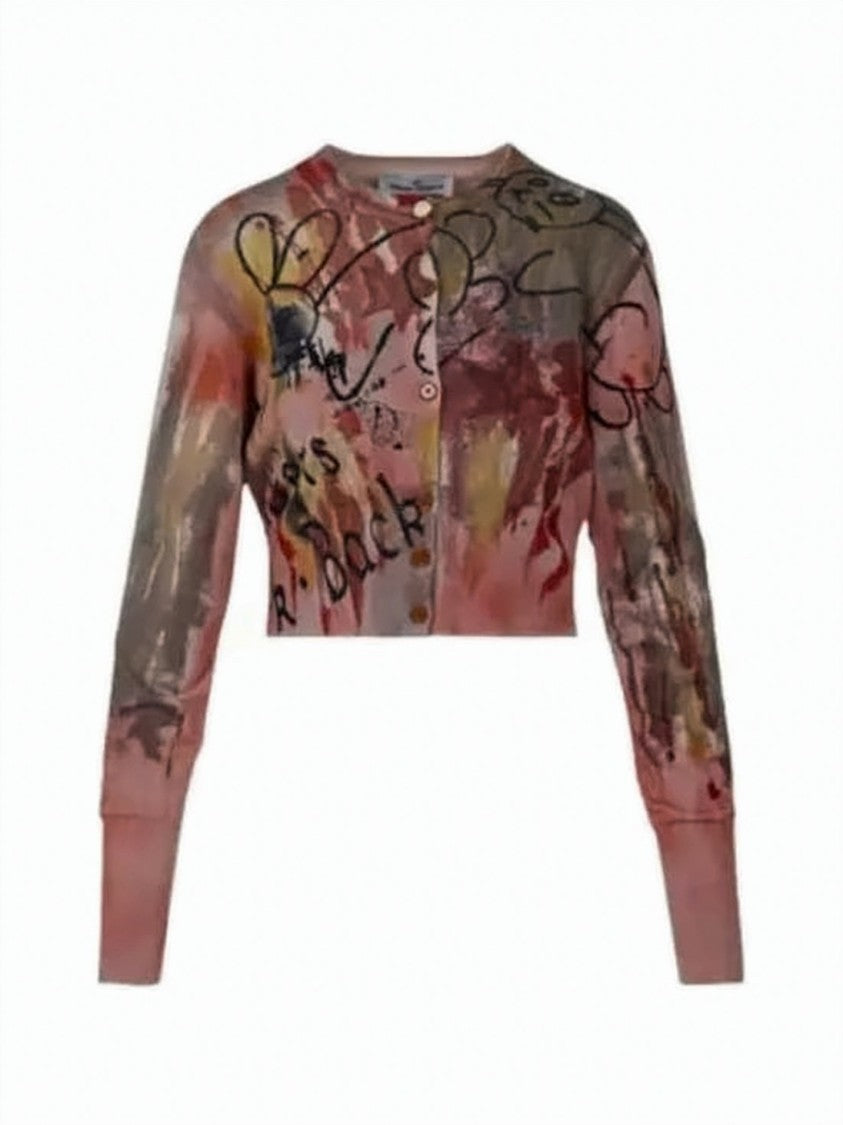 Vivienne Westwood Cropped Cardigan With Graffiti-Inspired Print And Fitted Silhouette