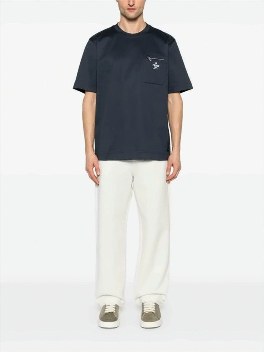 Fendi Short-Sleeve Crew Neck T-Shirt With Zippered Pocket And Logo Detail