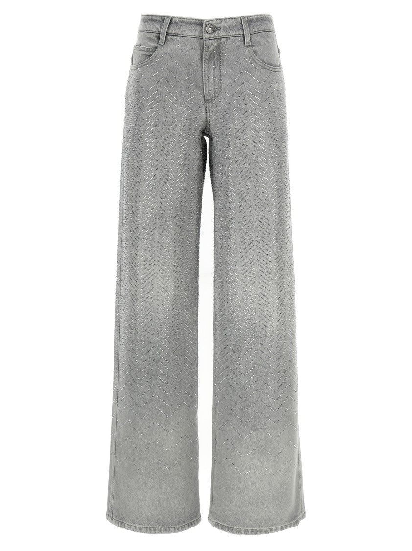 Ermanno Scervino Used-Effect Rhinestone-Embellished Denim Jeans