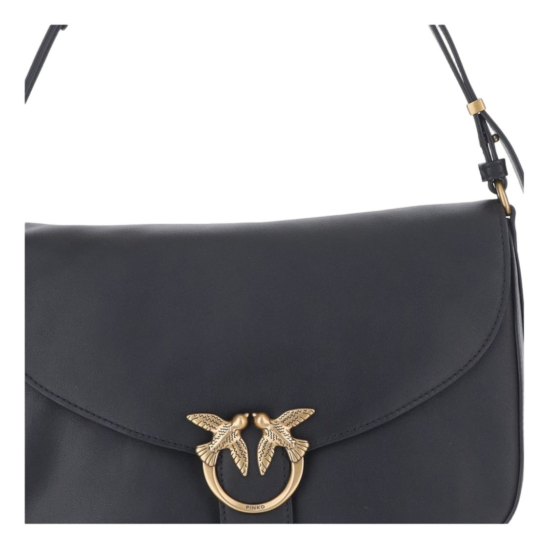 Pinko Black Rectangular Leather Bird Clasp Shoulder Bag