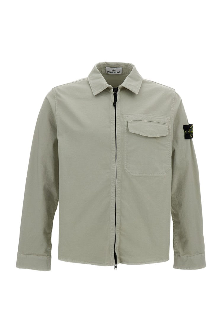 Stone Island Grey Cotton Overshirt With Zip Closure