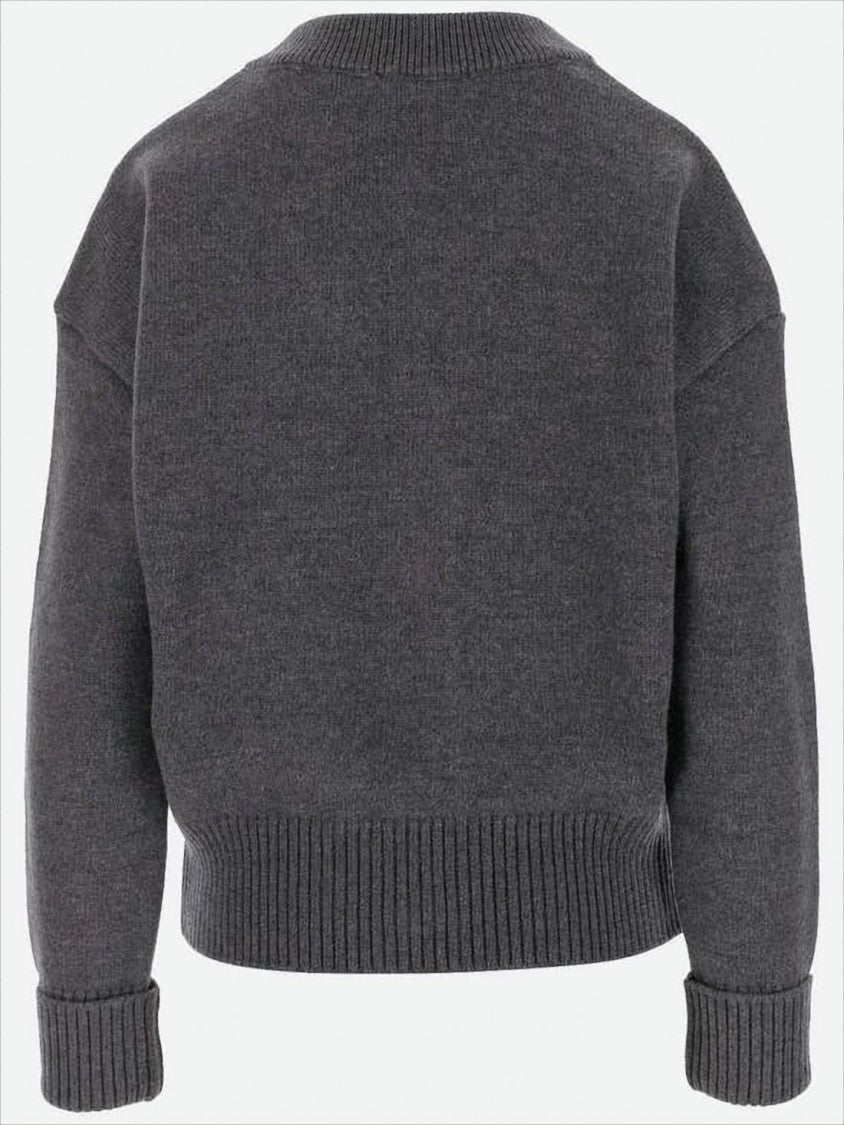 Ami Cardigan With Deep V-Neck And Signature Heart Emblem