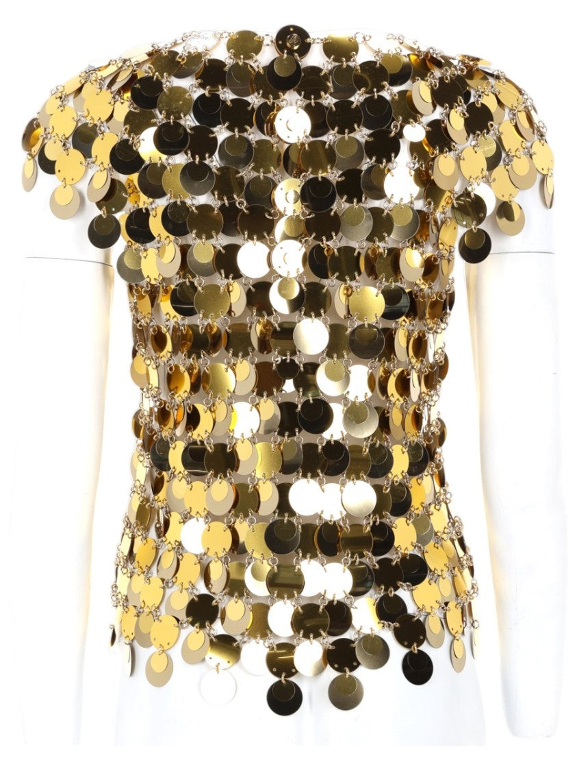 Rabanne The Gold Sparkle Disc Off-Shoulder Top