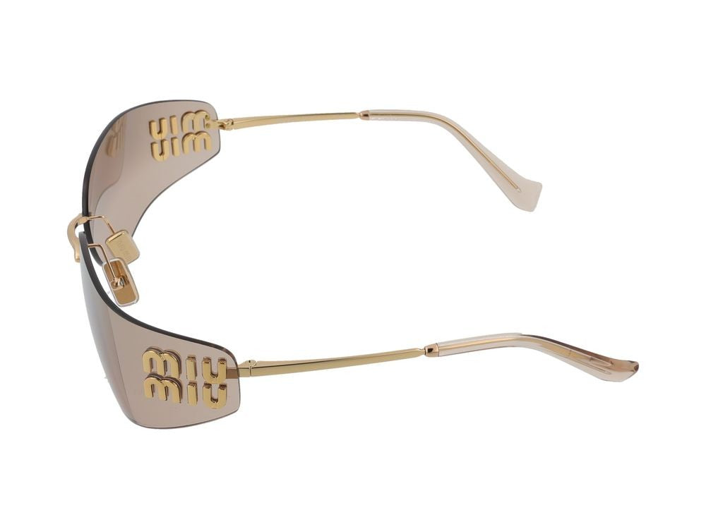 Miu Miu Curved Brown Lens Gold-Tone Temple Rimless Sunglasses