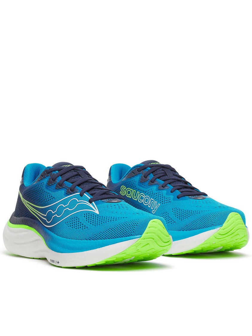 Saucony Breathable Blue Running Sneakers With Neon Accents