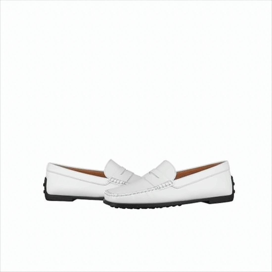 Tod's Minimalist White Leather Penny Loafers With Rubber Sole