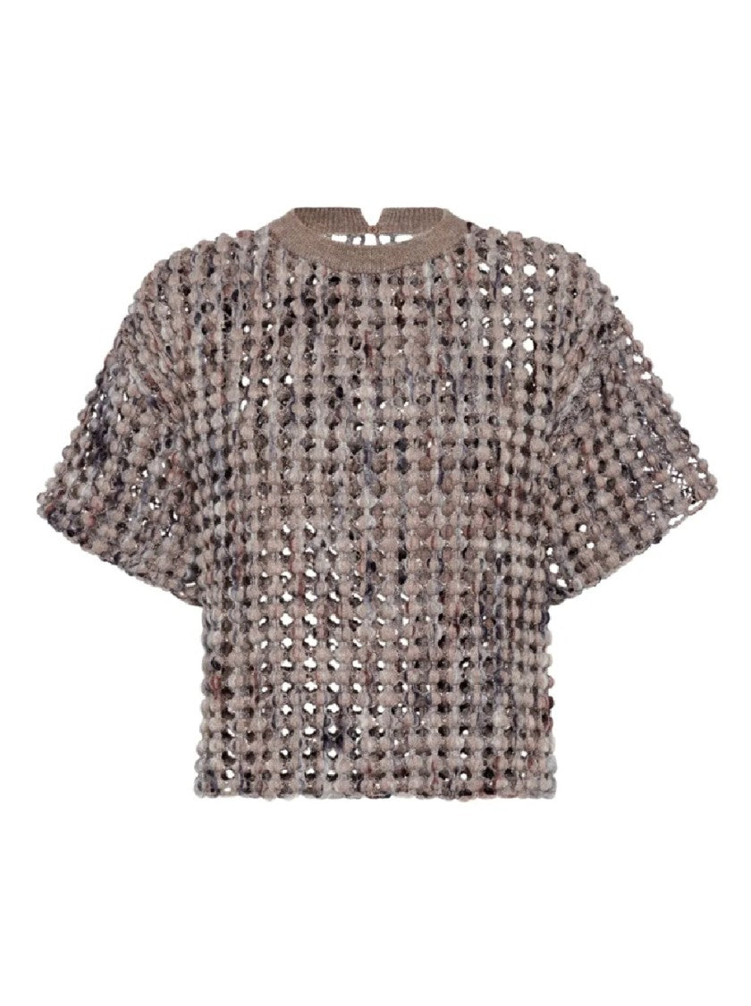 Brunello Cucinelli Open-Weave Textured Short Sleeve Knitwear