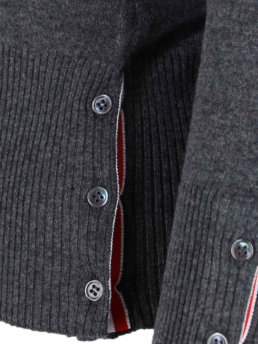 Thom Browne Grey Cashmere Cardigan With Iconic 4-Bar Stripes