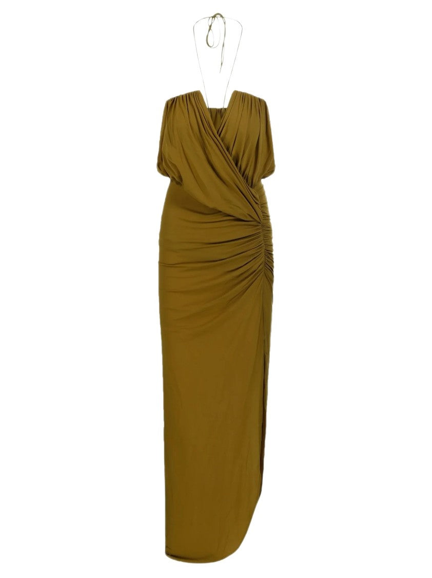 Amazuin Maxi Dress With Draped Bodice And High Slit
