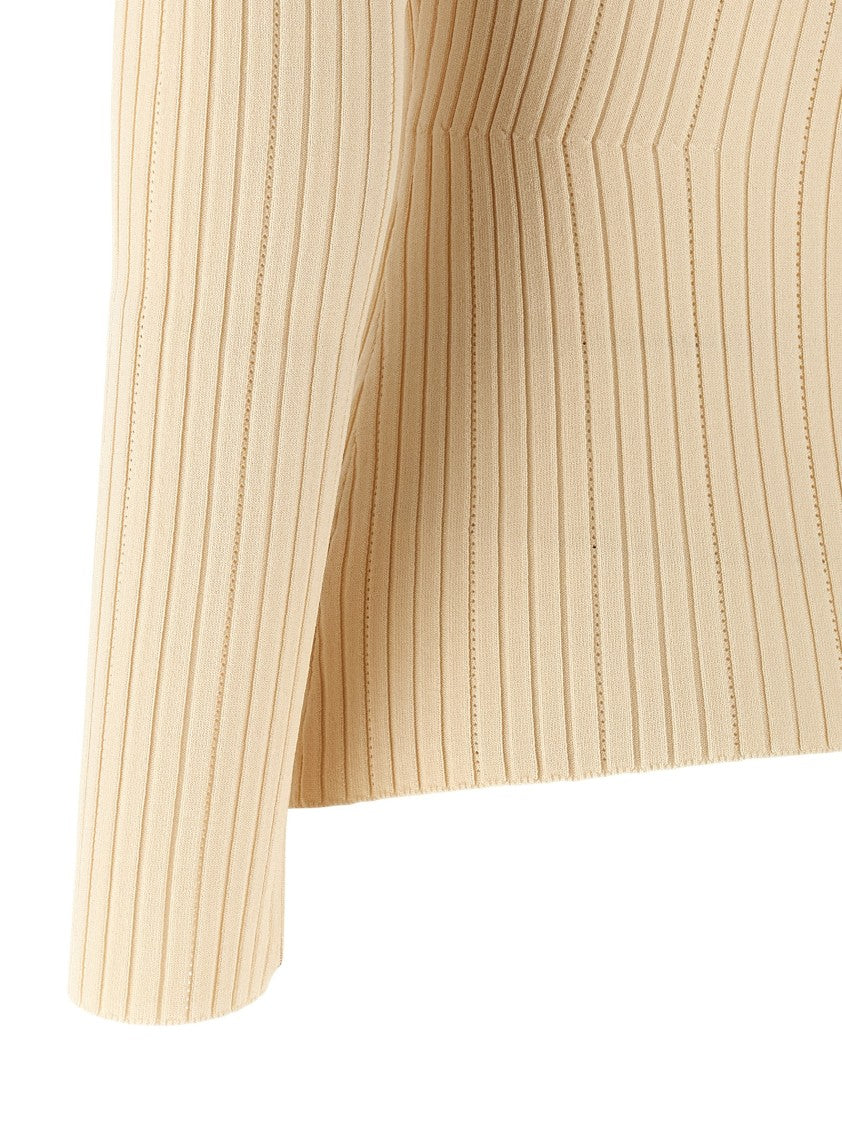 Elisabetta Franchi Ribbed Off-The-Shoulder Sweater With Metal Necklace