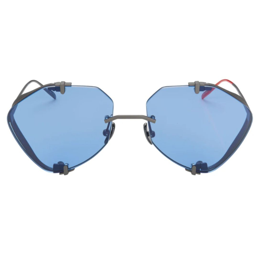 Vysen Khoid Kh-5 Geometric Titanium Sunglasses With Blue Lenses