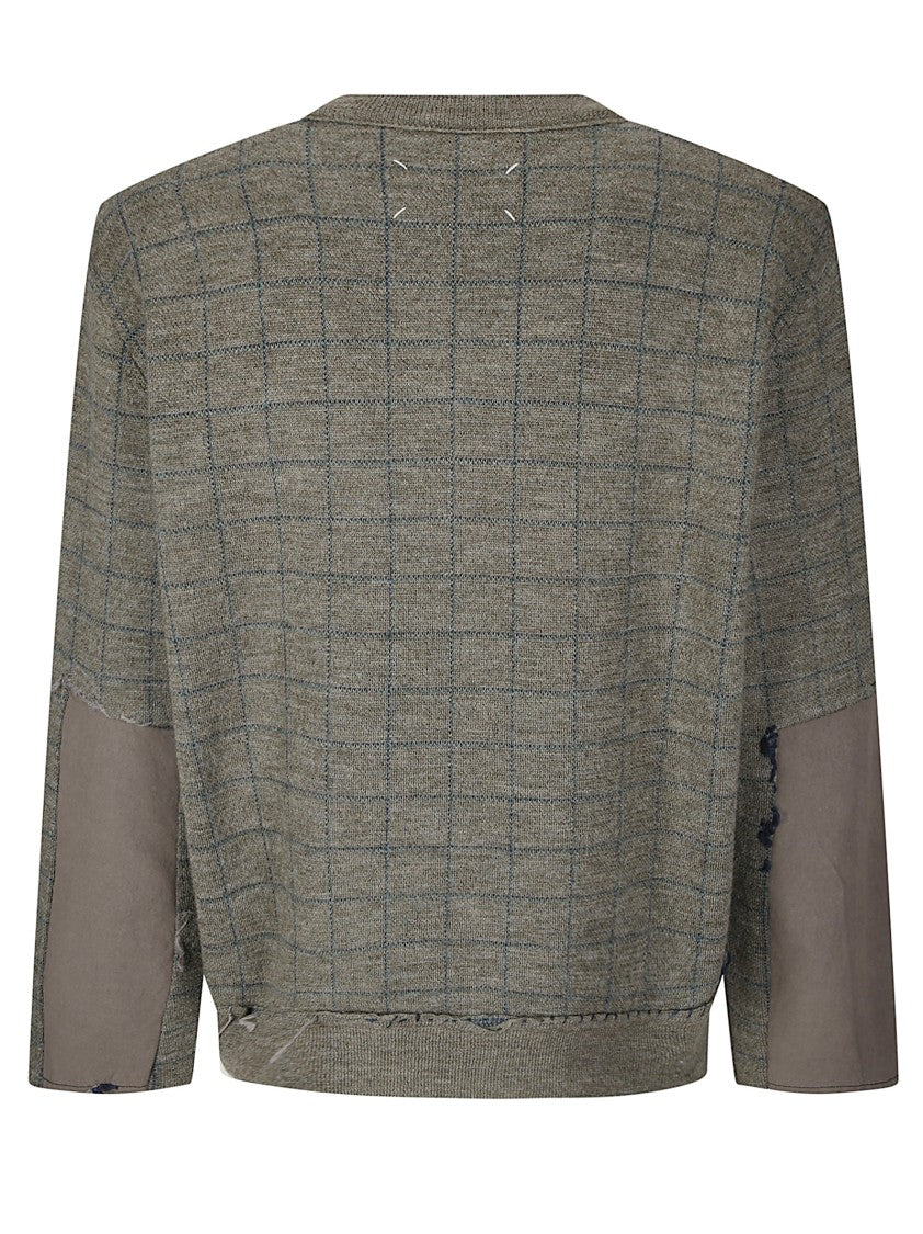Maison Margiela V-Neck Sweater With Subtle Checkered Pattern