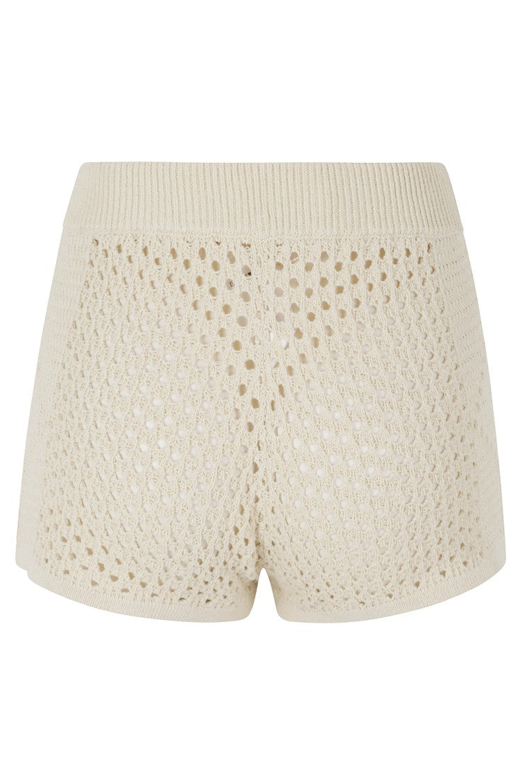 Mc2 Saint Barth Beige Almyra Crochet Fabric Cotton Shorts