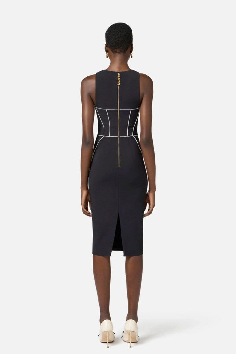 Elisabetta Franchi Fitted Midi Dress With Structured Bodice