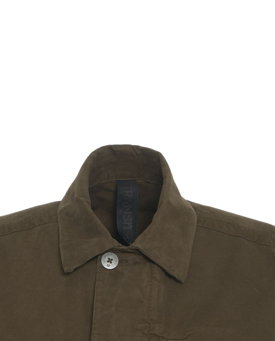 Transit Classic Brown Overshirt With Buttoned Cuffs And Textured Finish