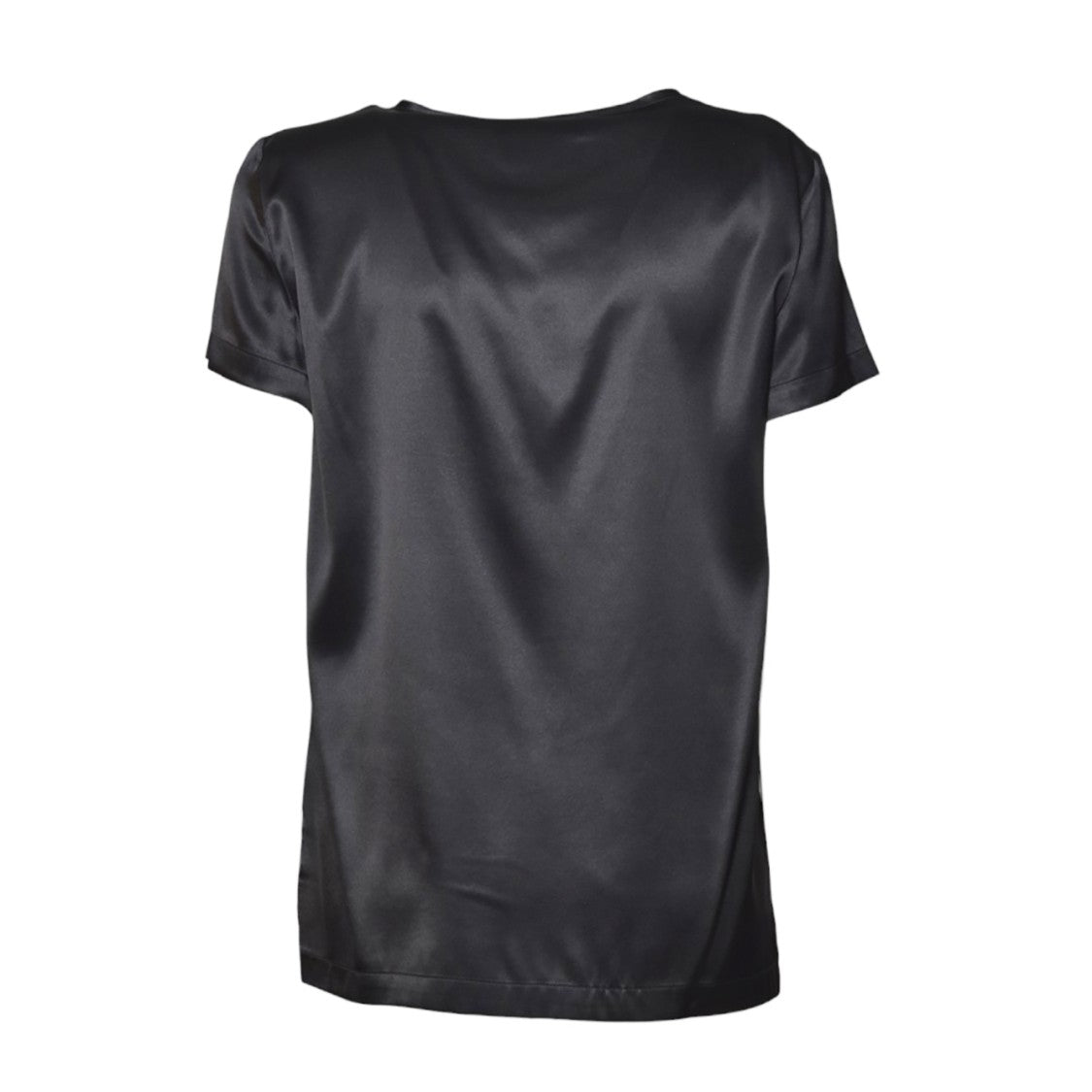 Solotre Black Satin Crewneck Top