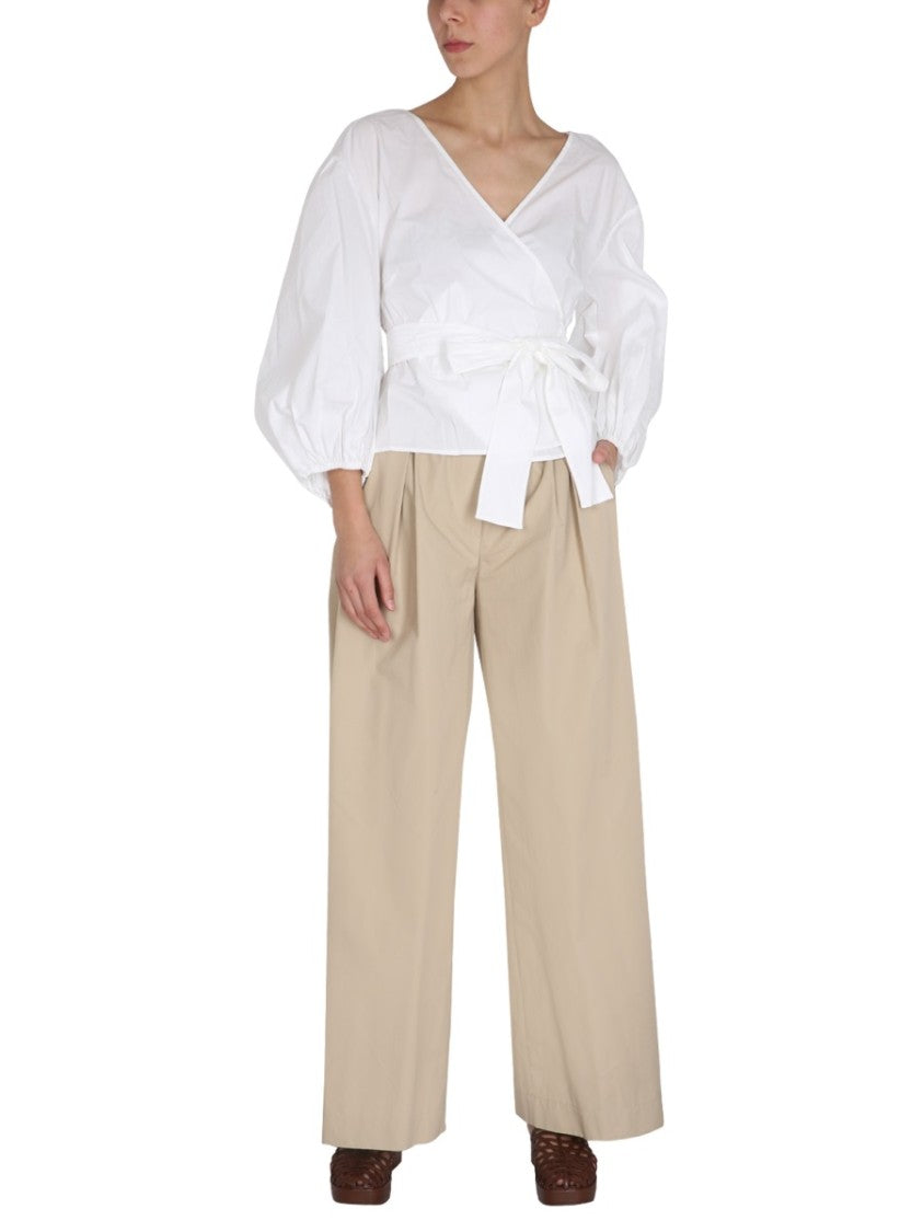 Aspesi Wide-Leg Poplin Pants With Drawstring Waist