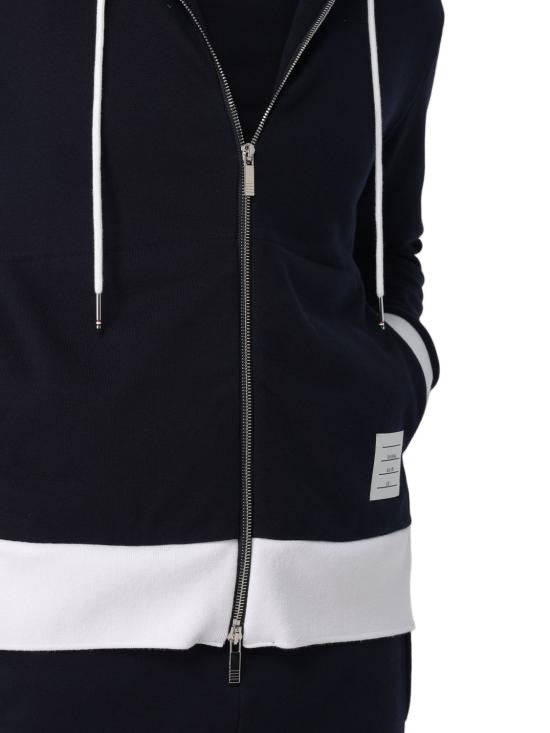 Thom Browne Cotton Hooded Zip-Up Top With Contrasting Trim