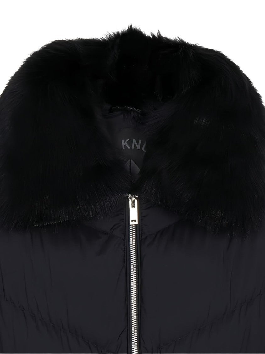 Moose Knuckles Black Quilted Fur Trim Long Down Jacket