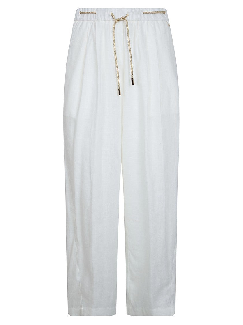 Herno Relaxed Fit White Trousers With Elastic Waistband And Metallic Accents