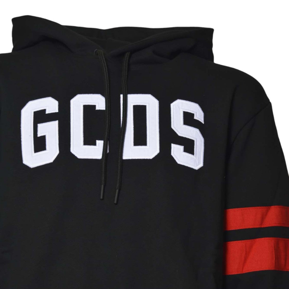 Gcds Sporty Black Hoodie With Bold Logo And Stripe Accents