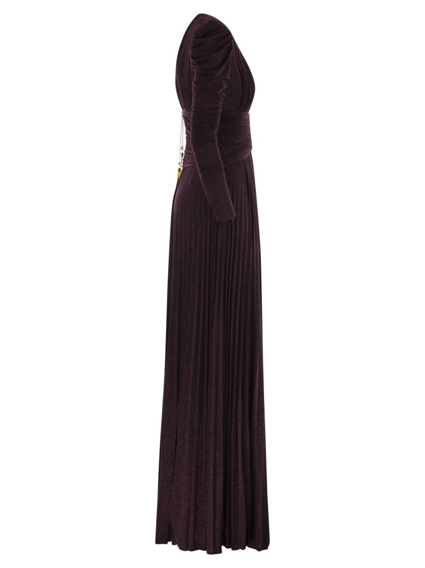 Elisabetta Franchi Red Carpet Dress In Lurex Jersey With Necklace