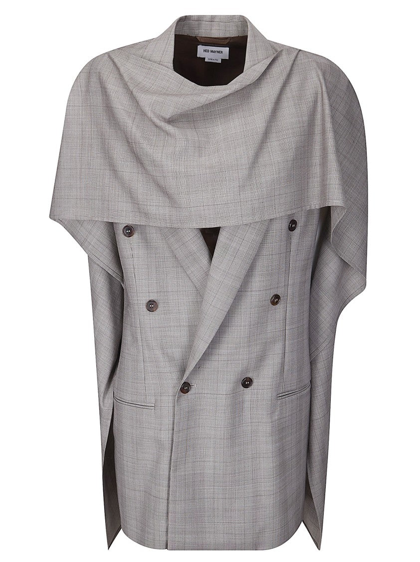 Hed Mayner Beige Wool Sleeveless Scarf Jacket