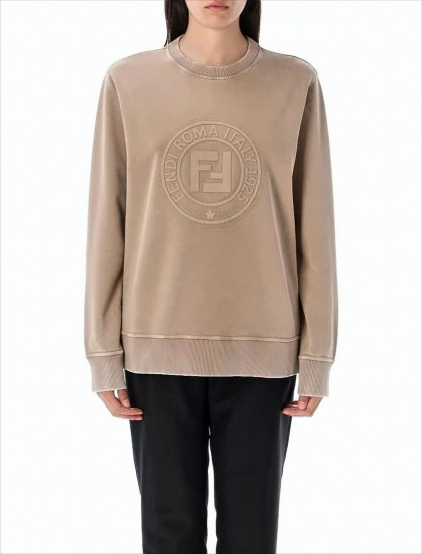 Fendi Ribbed Long-Sleeve Cotton Top With Embossed Logo