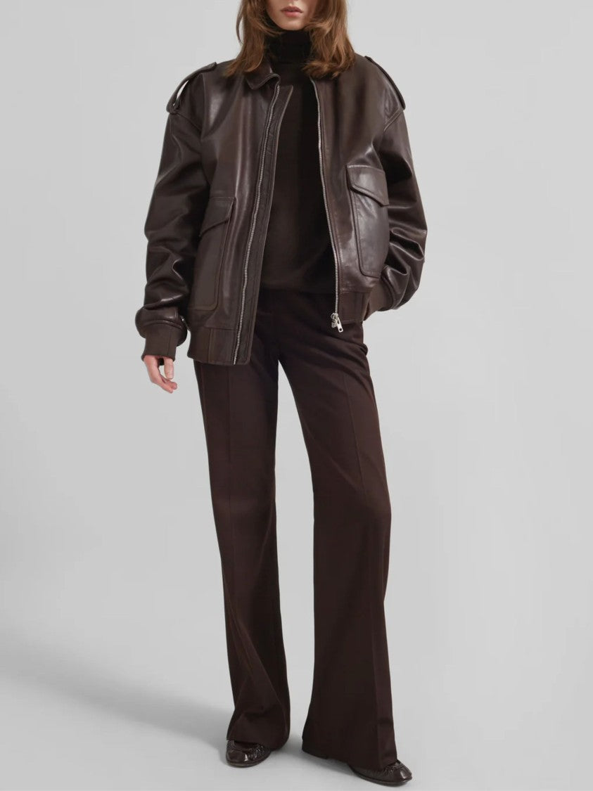 The Frankie Shop Brown Shoulder Epaulettes Leather Leather Jacket