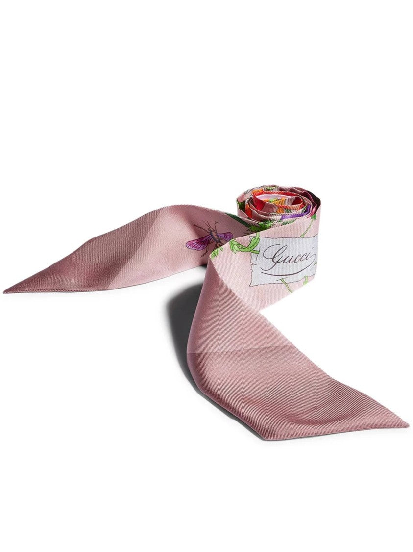 Gucci Pink Flora Red Twill Scarf